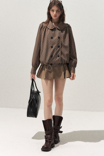 Brown Doll Collar Trench Coat and Skirt Set-Up