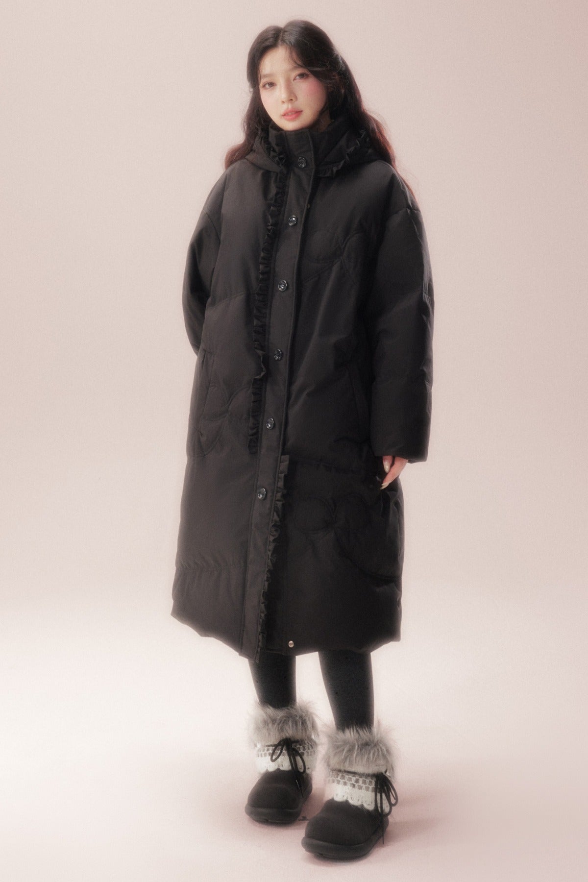 Cloud Pattern Quilted Long Down Jacket