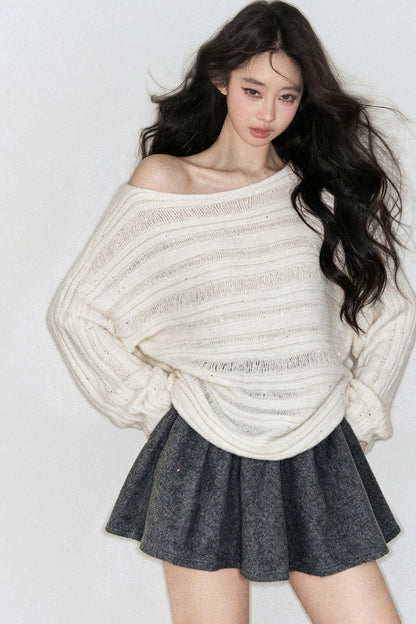 Apricot Rain's Dusk Off-Shoulder Wool Sweater
