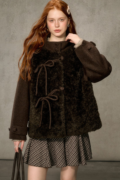 Fluffy Layered-Look Mid-Length Woolen Jacket