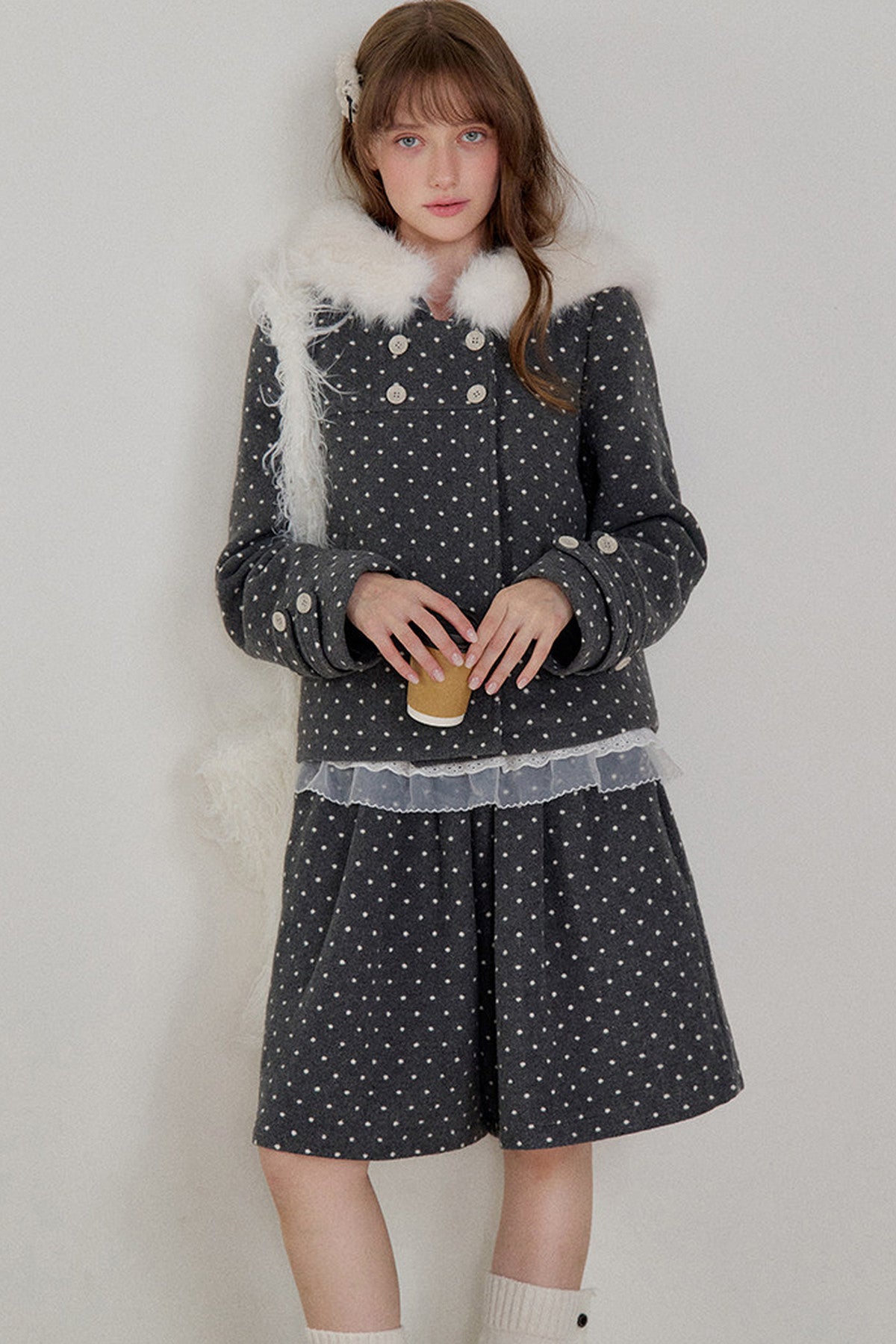A-Line Polka Dot Tweed Skirt-Pants
