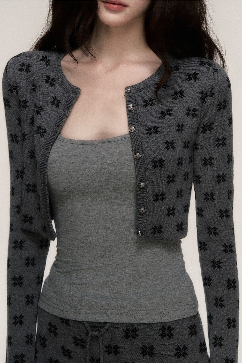 Grey Knit Cardigan and Skirt Set-Up