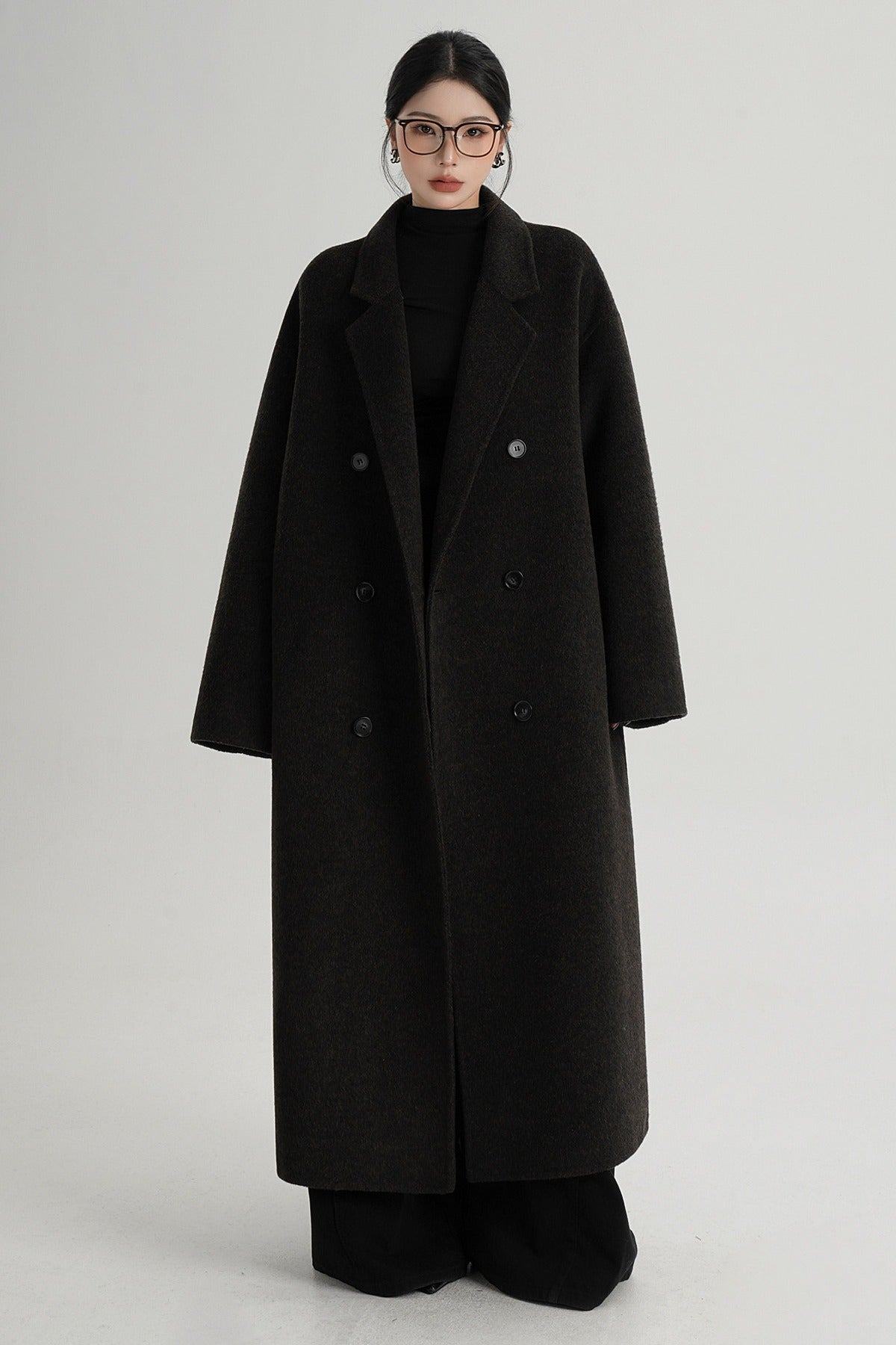 Cappotto ampio lungo in lana double face