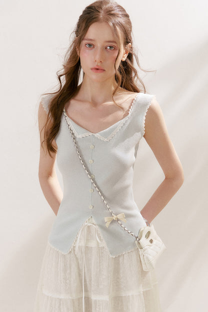 Lyocell Lace Trim Knit Vest