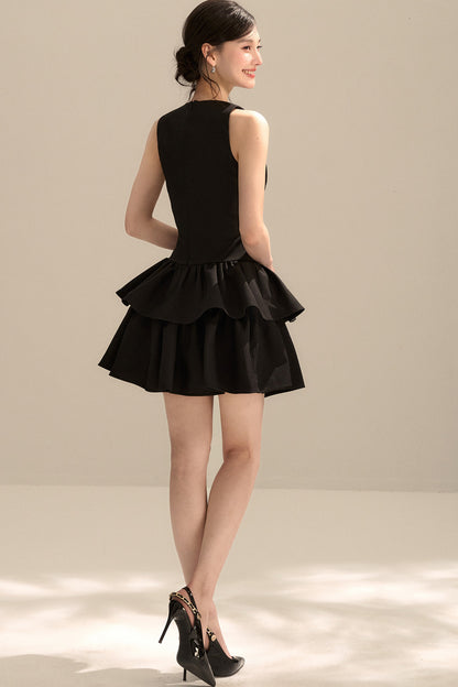Black Sleeveless Puffy Tank Dress