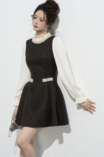 French-Style Long-Sleeve A-Line Dress