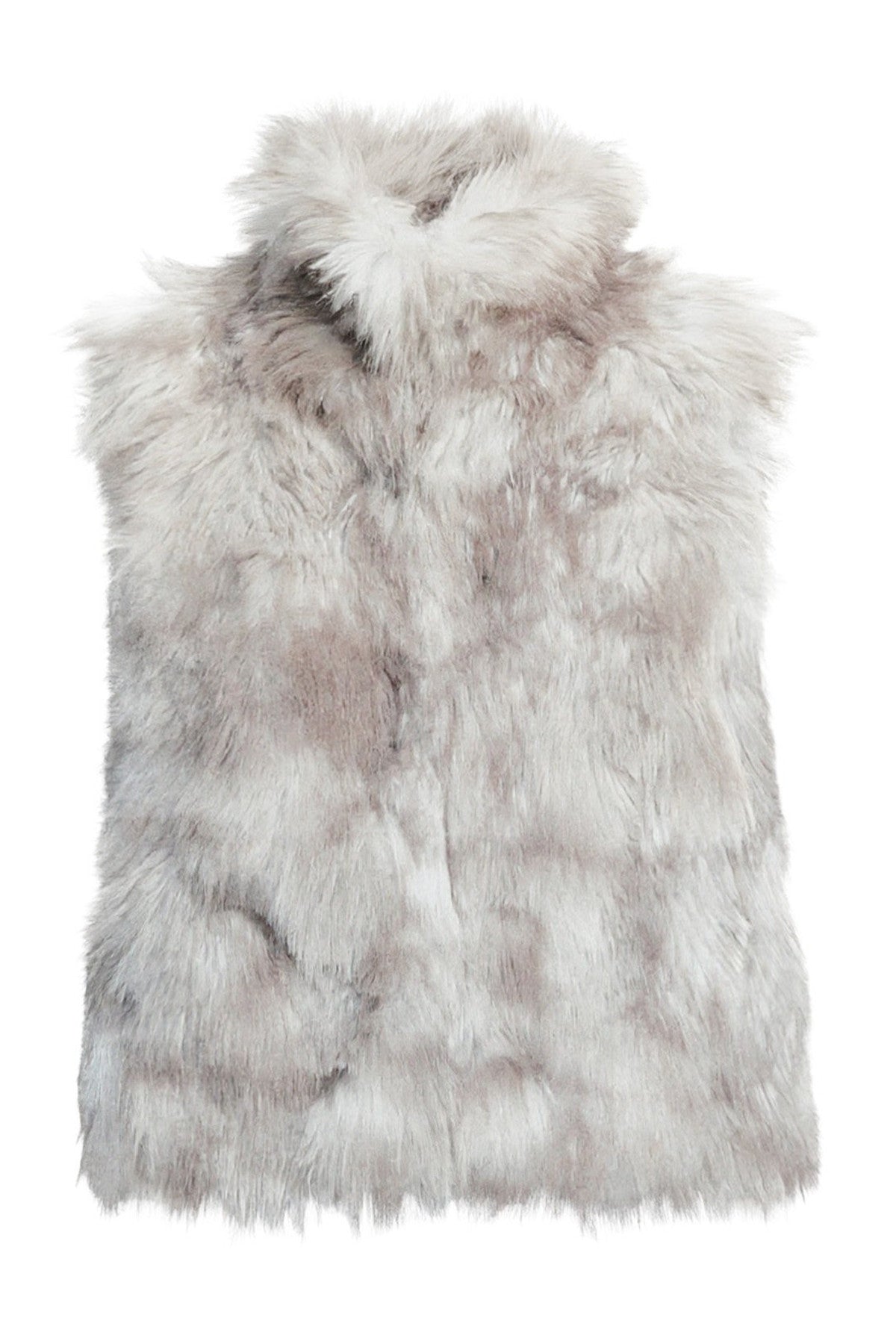 Gray Textured Fur Stand Collar Vest