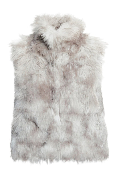 Gray Textured Fur Stand Collar Vest