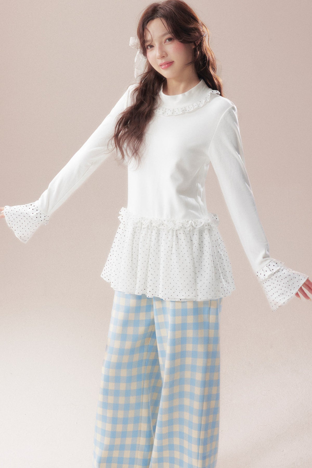 Polka Dot Ruffle Base Layer Top