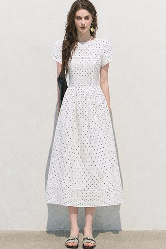 Polka Dot Cotton Linen Lace Dress
