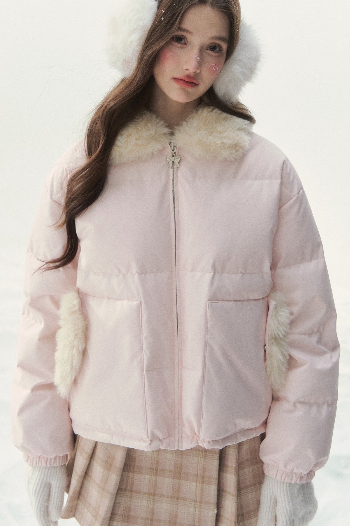 Chaqueta de plumón reversible rosa con motivo Fair Isle