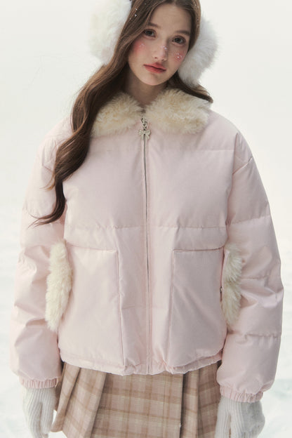 Chaqueta de plumón reversible rosa con motivo Fair Isle