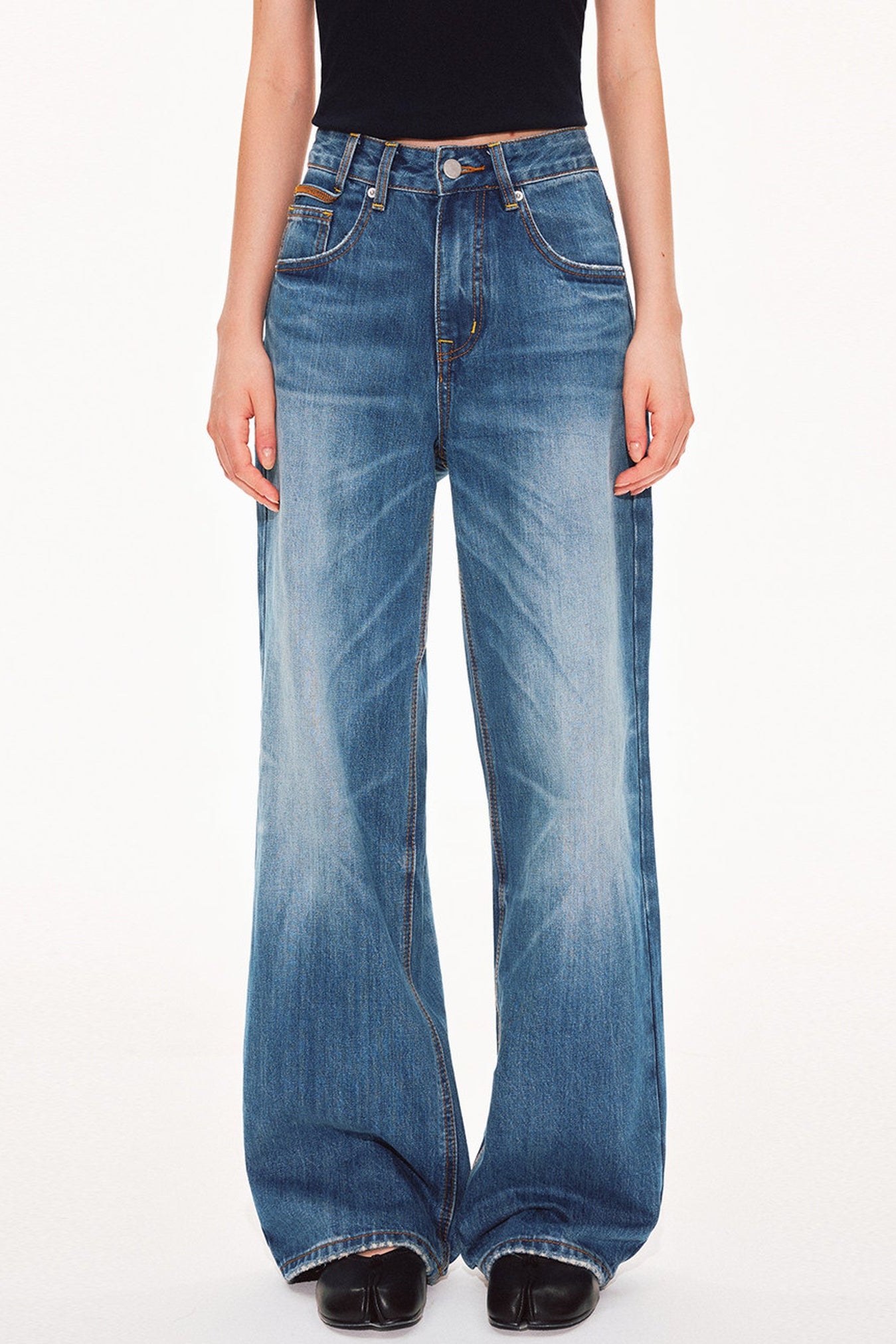 Classic Blue Straight-Leg Denim Pants