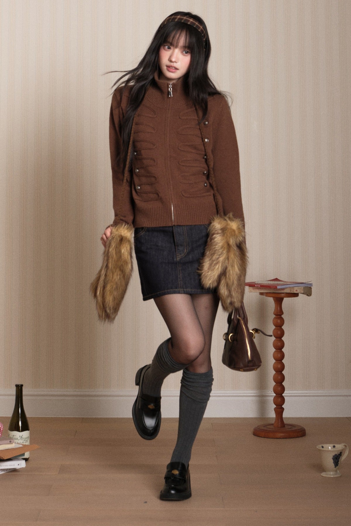 Napoleon Style Zipper Knit Cardigan