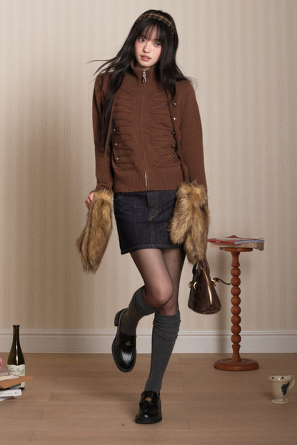 Napoleon Style Zipper Knit Cardigan