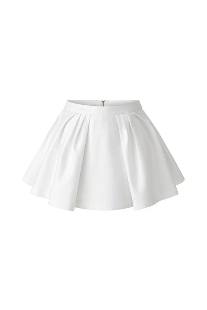 Color-Block Short-Sleeve Cardigan and Puffy Skirt Set