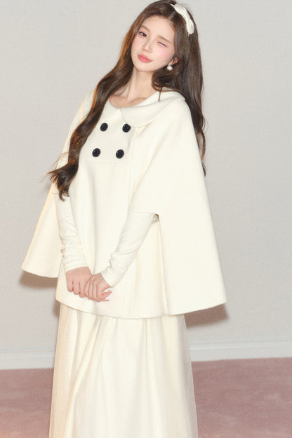 Manteau cape châle en laine croisé à col Claudine