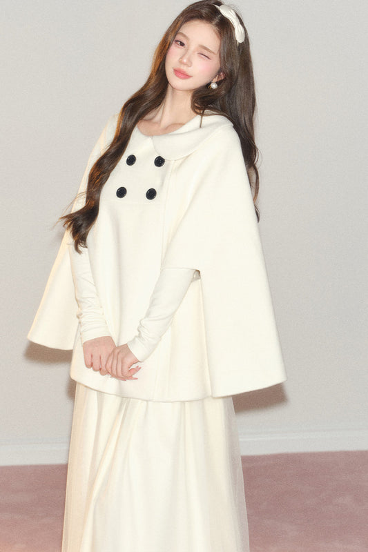 Doll Collar Double-Breasted Wool Cape Shawl Coat