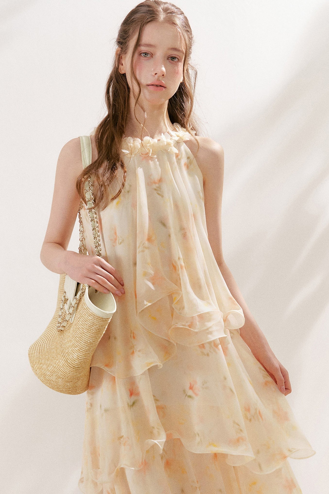 Chiffon Floral Halter Long Dress