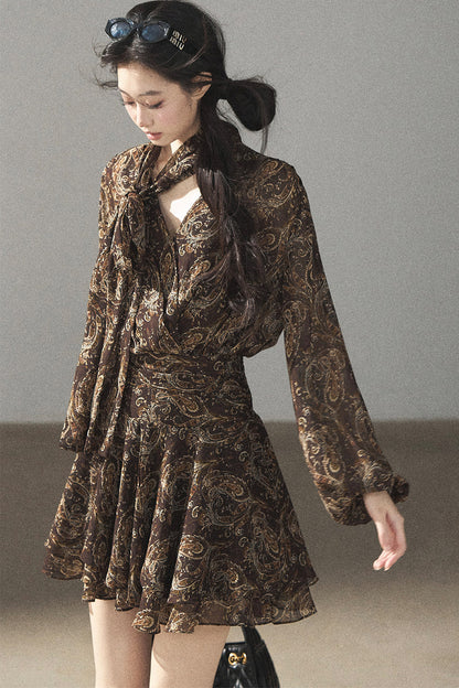 Long-Sleeve Puffy Chiffon Dress