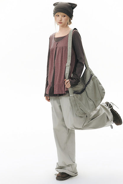 Striped Knit Patchwork Long-Sleeve Top