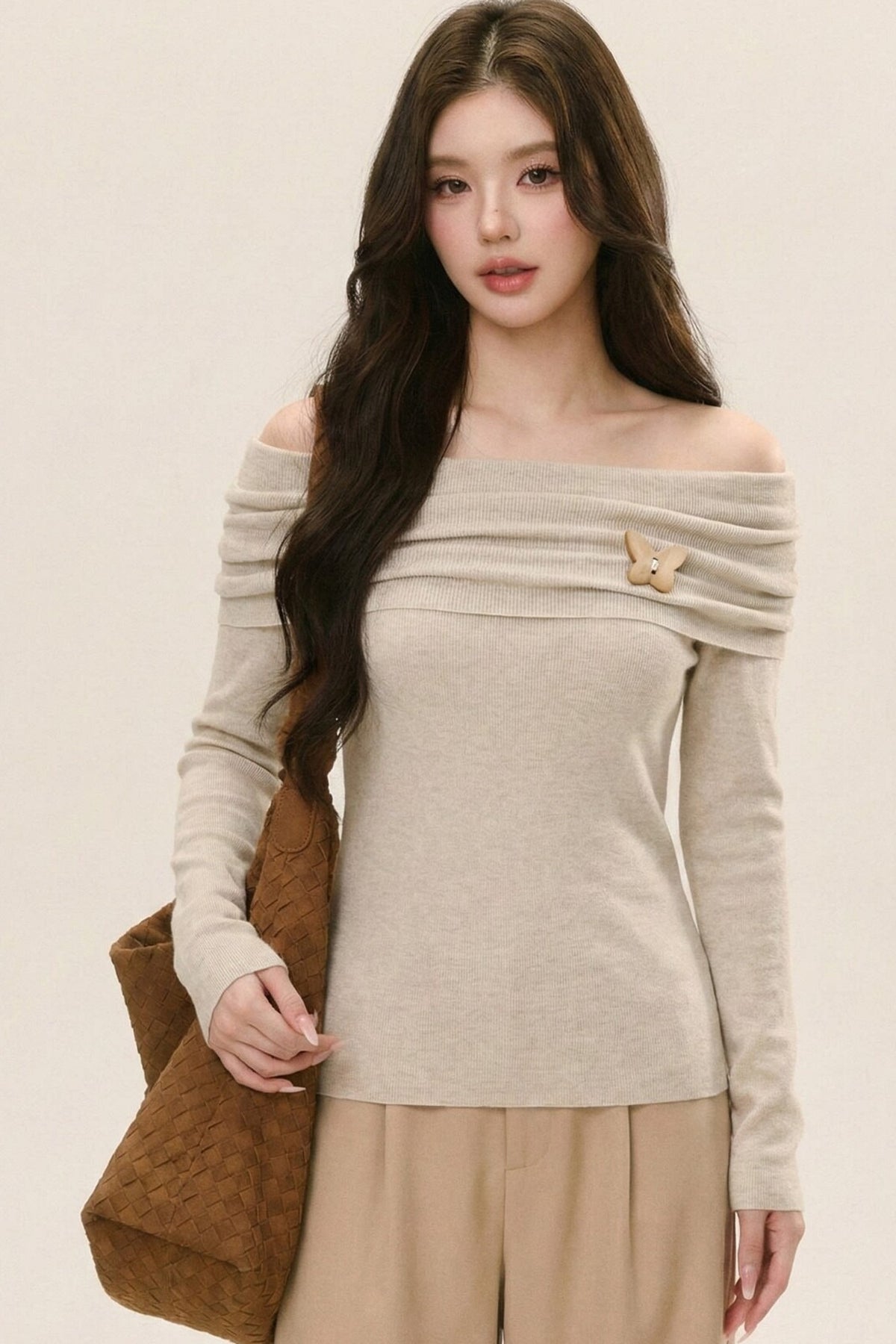 Off-Shoulder Knit Top and Pants Set-Up