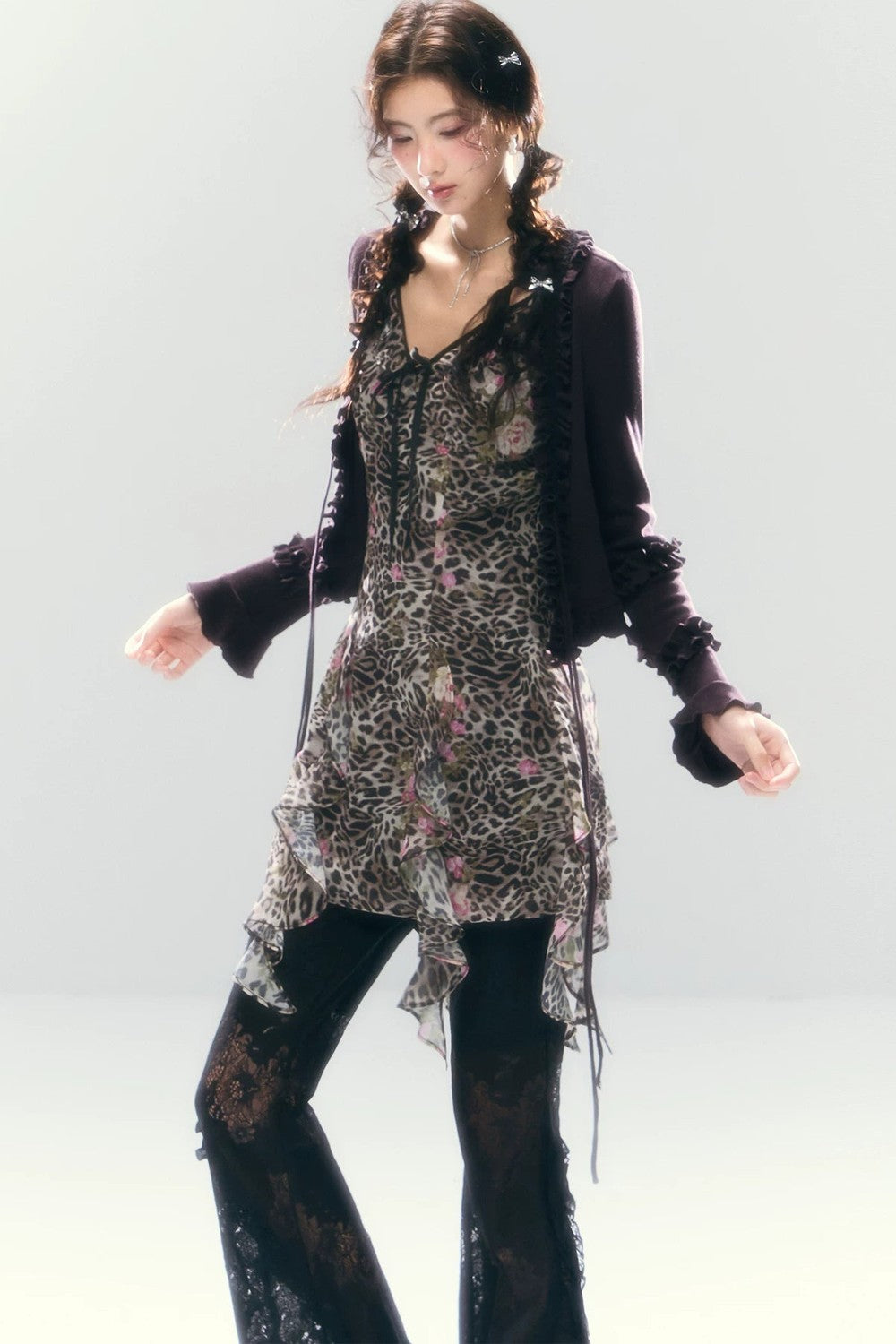 Vintage Leopard Print V-Neck Dress