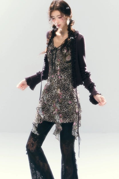 Vintage Leopard Print V-Neck Dress