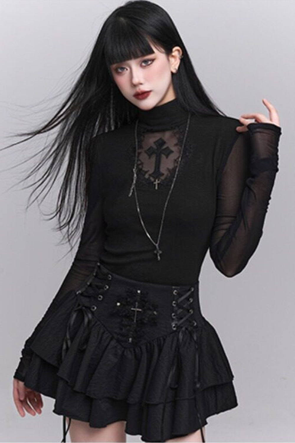 Black Cross Lace Short Sleeve T-Shirt – UrbanSheek