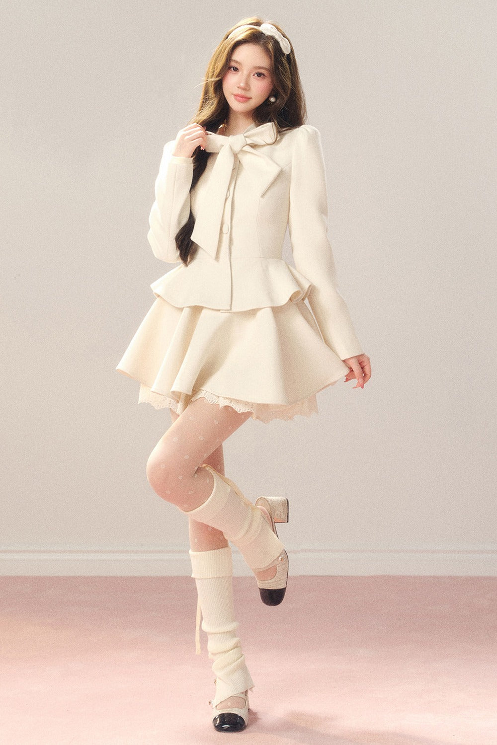 French Hepburn Style Imitation Wool Top and Skirt Set-Up