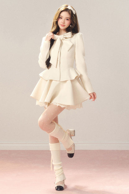 French Hepburn Style Imitation Wool Top and Skirt Set-Up