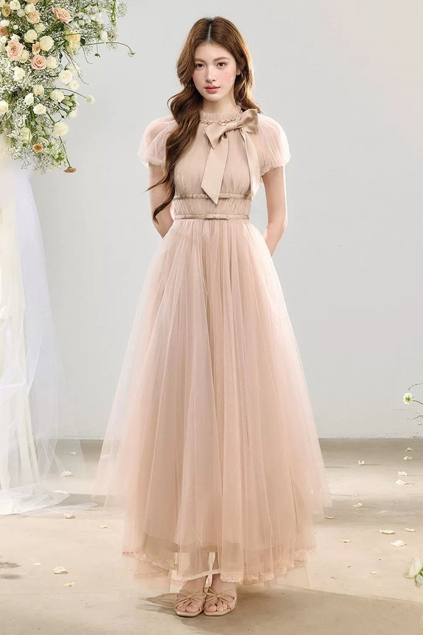 Bow Irregular Hem Tulle Dress