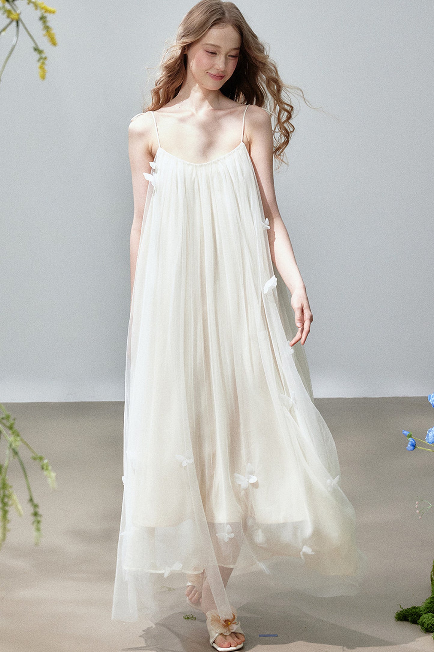 Butterfly Mesh Strap Long Dress