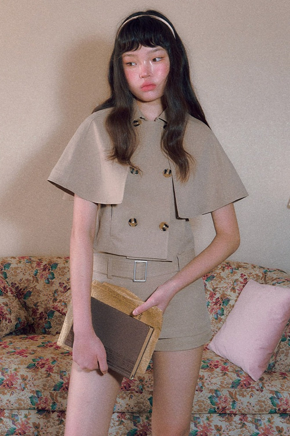 Vintage Double-Breasted Cape Top and Short Skirt Set-Up