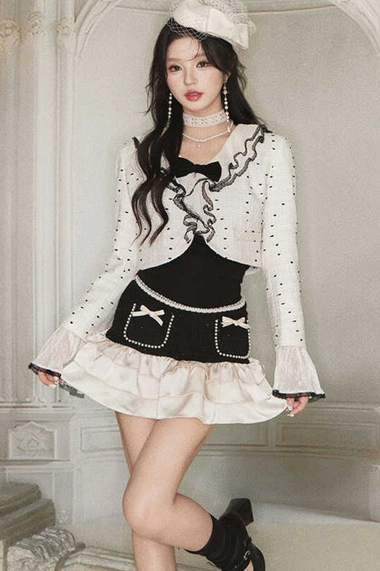 Polka Dot Ruffle Jacket and Skirt Set-Up