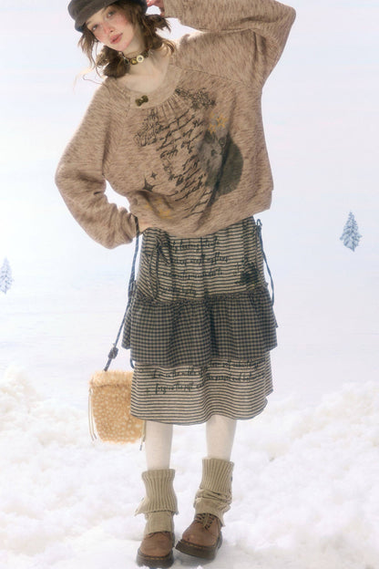 Plaid Letter Print Skirt