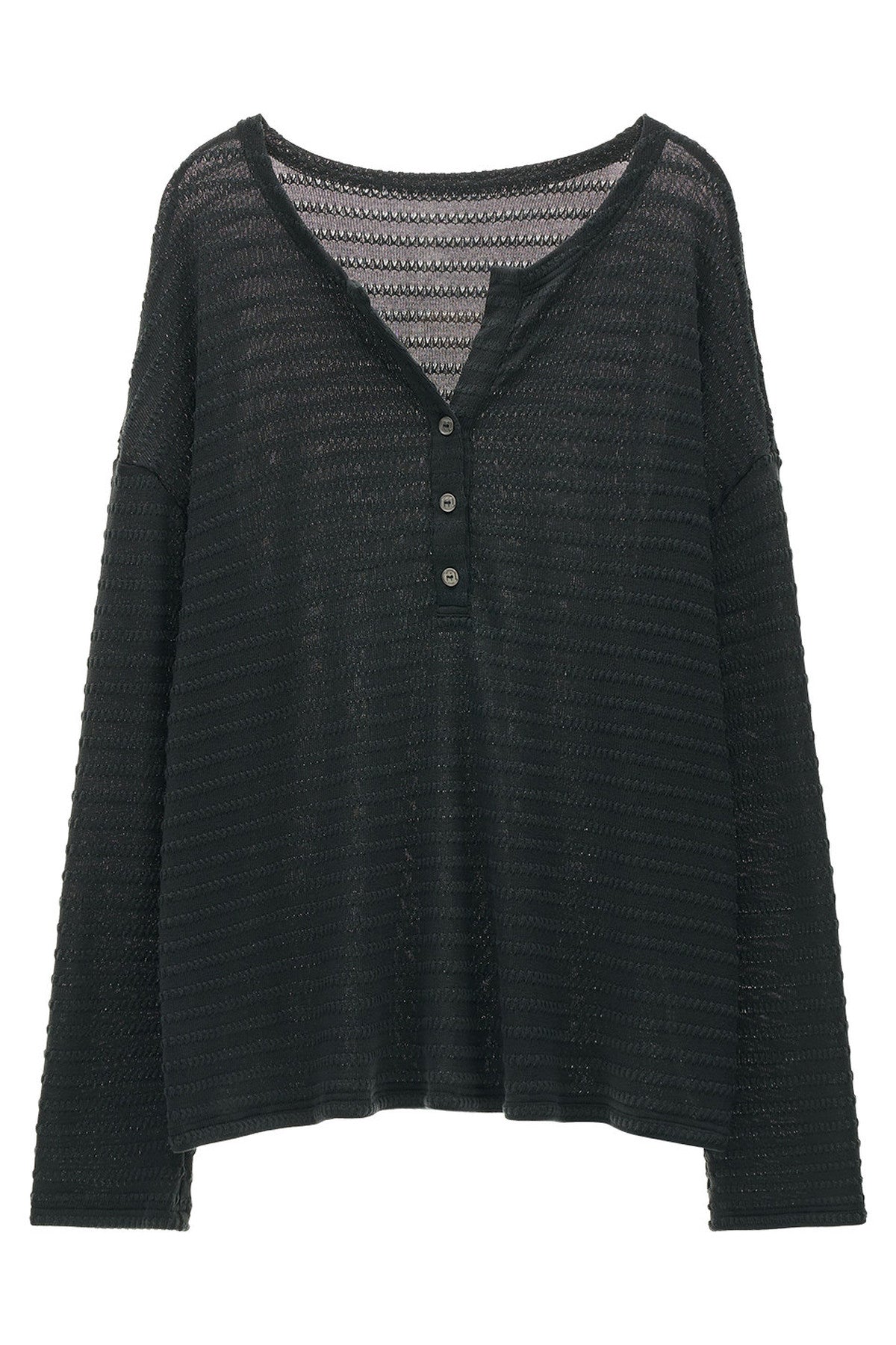 Cloud Texture Drapey Henry Collar Long-Sleeve T-Shirt