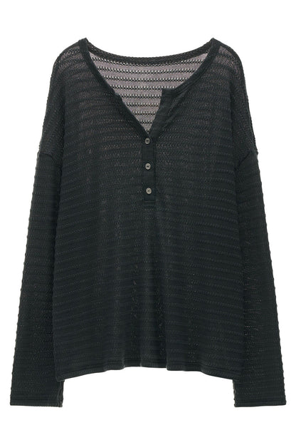 Cloud Texture Drapey Henry Collar Long-Sleeve T-Shirt
