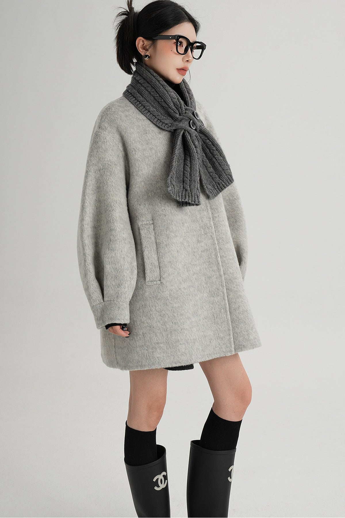Scarf Collar Double-Sided Wool Coat