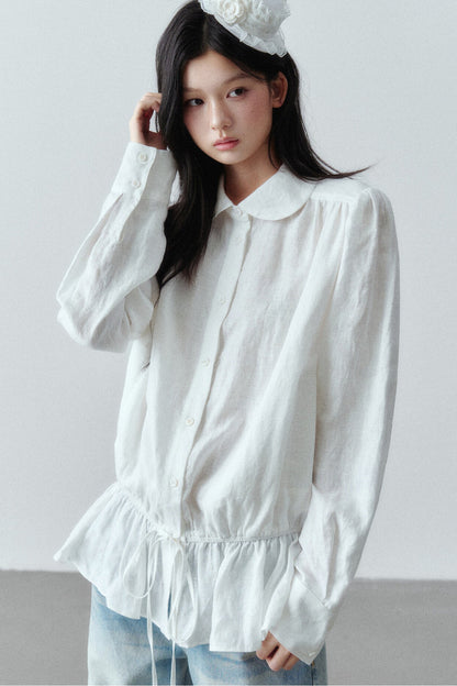 Low-Waist Ruffle Linen Shirt