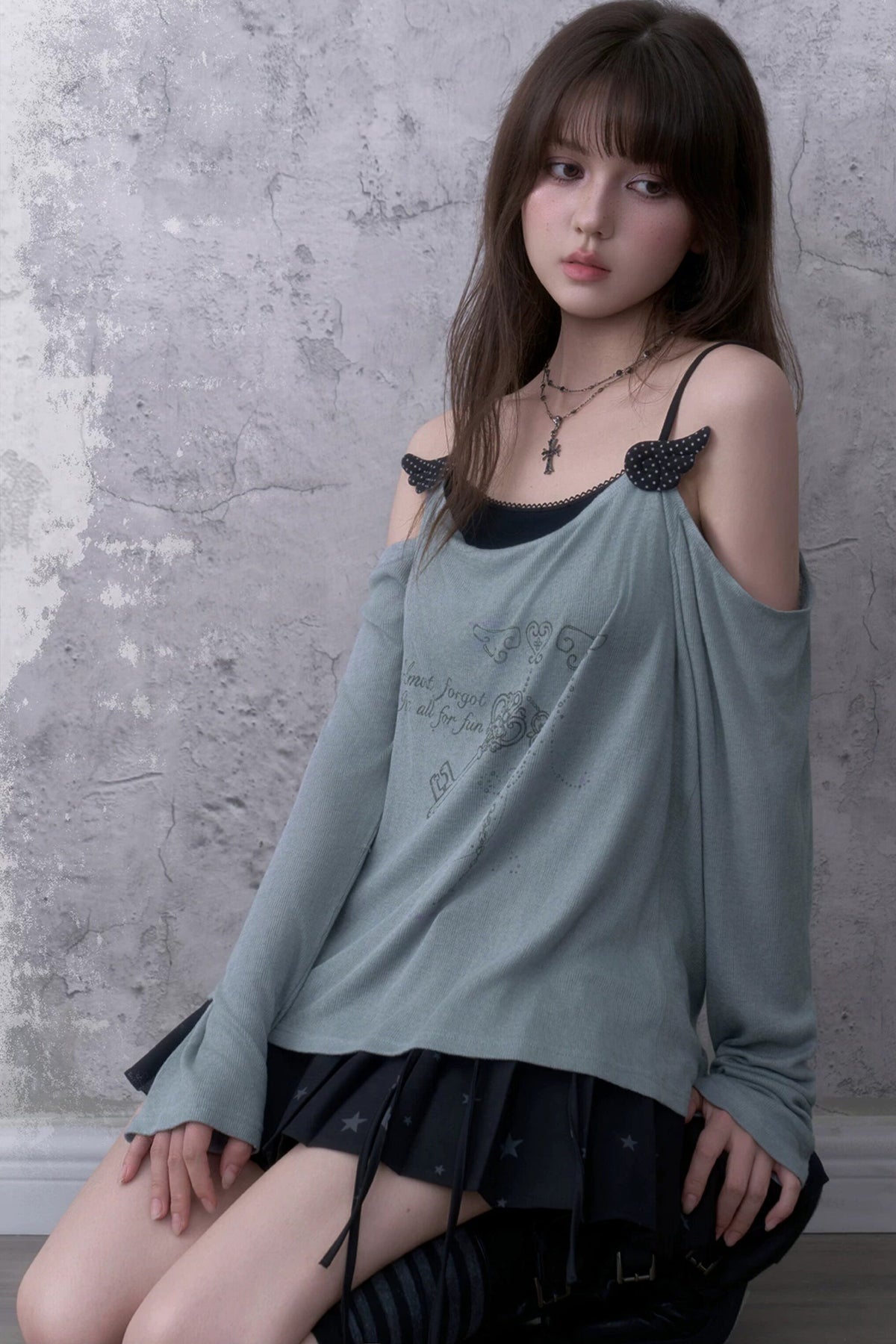 Layered-Look Draped Collar Knit Top
