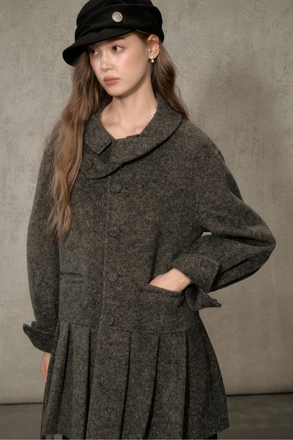 70% Wool Blend Double-Sided Pleated Coat