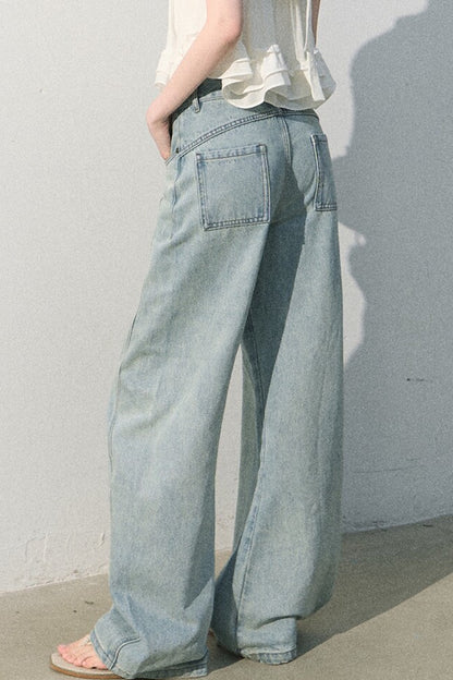 Pantaloni vintage in cotone effetto consumato a gamba larga