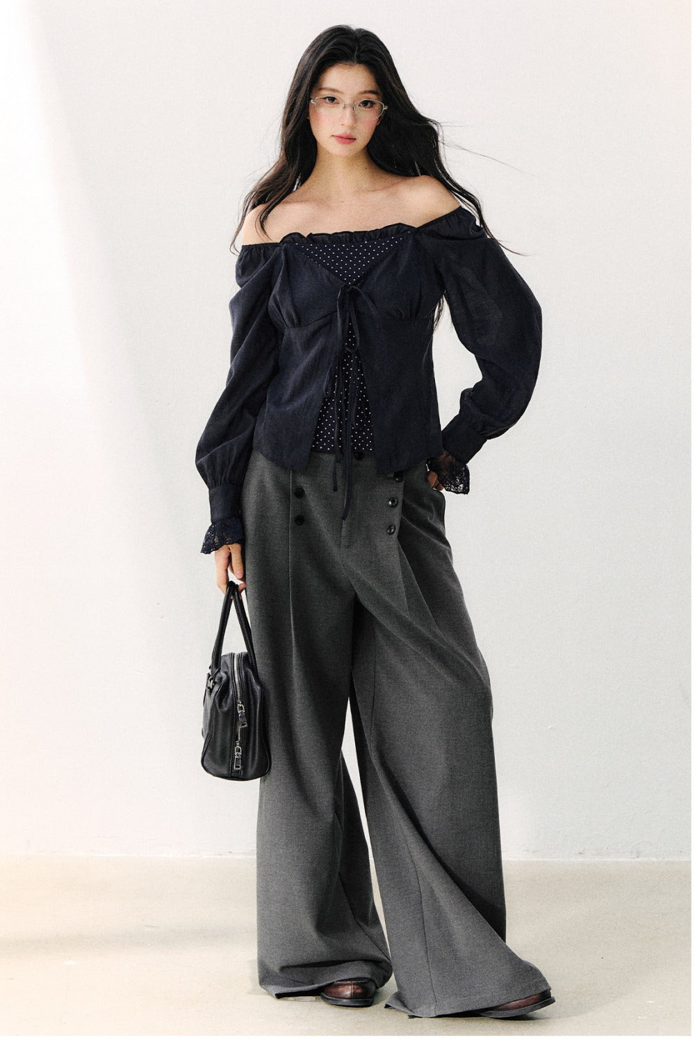 Polka Dot Knit Layered-Look Blouse