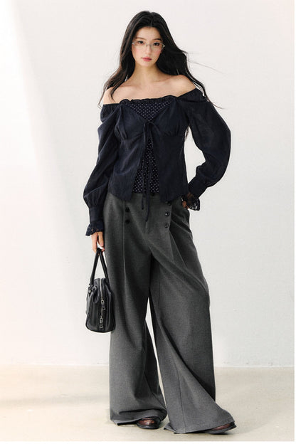 Polka Dot Knit Layered-Look Blouse