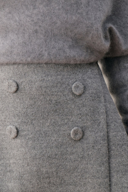 Wool Blend Double-Breasted Asymmetrical Skirt