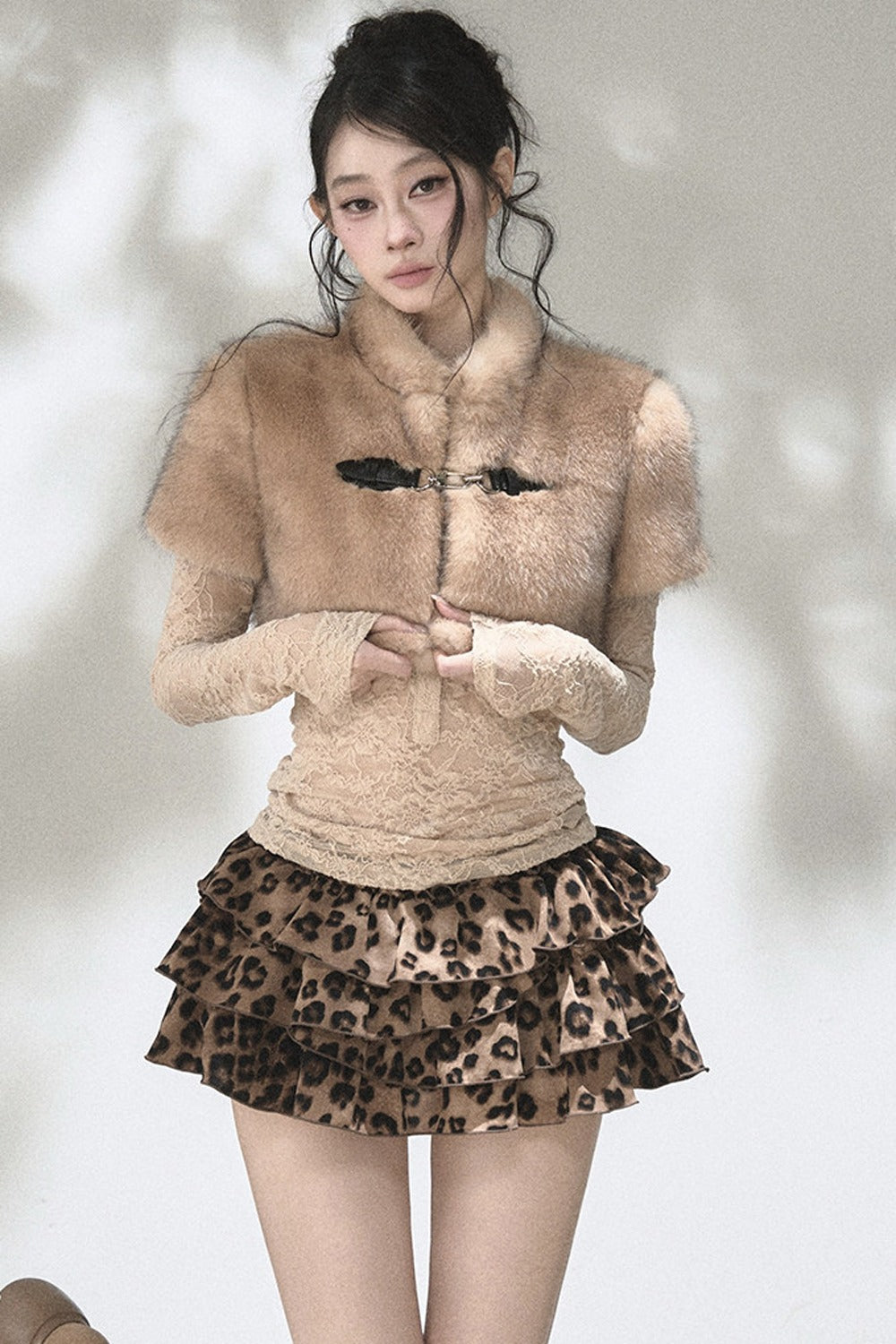 Leopard Print Ruffle A-Line Skirt
