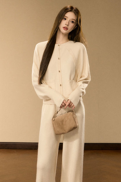 Wool and Cashmere Blend Cardigan and Pants Set-Up