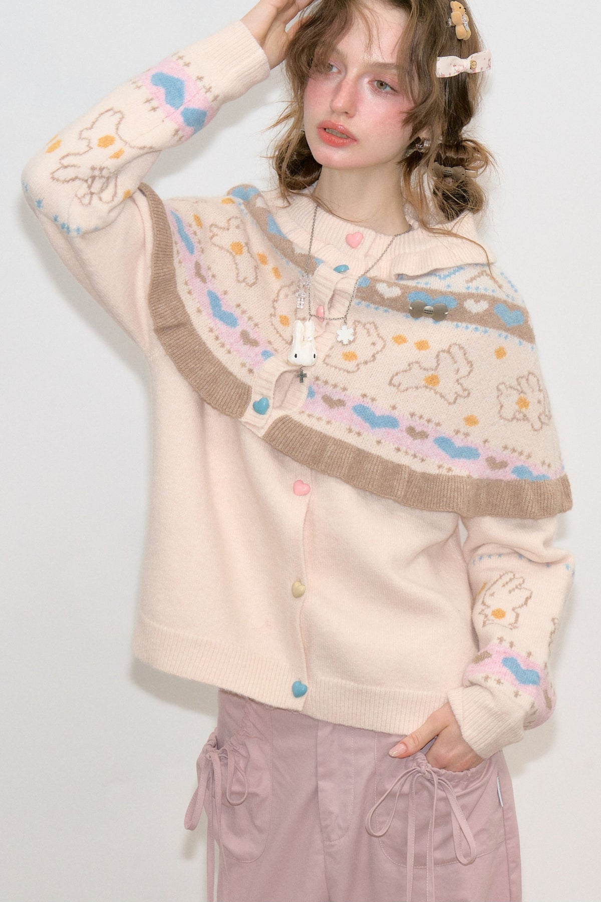 Apricot Knit Cardigan Shawl Set-Up