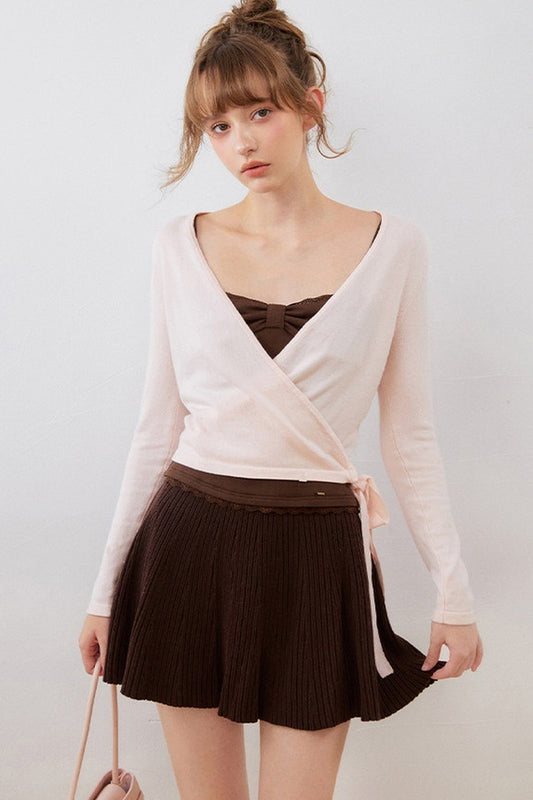 V-Neck Wrap Knit Top Set-Up